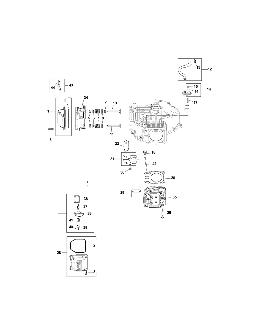 Kohler Sv710-0035 Head, Valve And Breather Diagram and Parts List for Z-FORCE44 17AE3AGF-17AE3AGF010 Cub Cadet Lawn Tractor